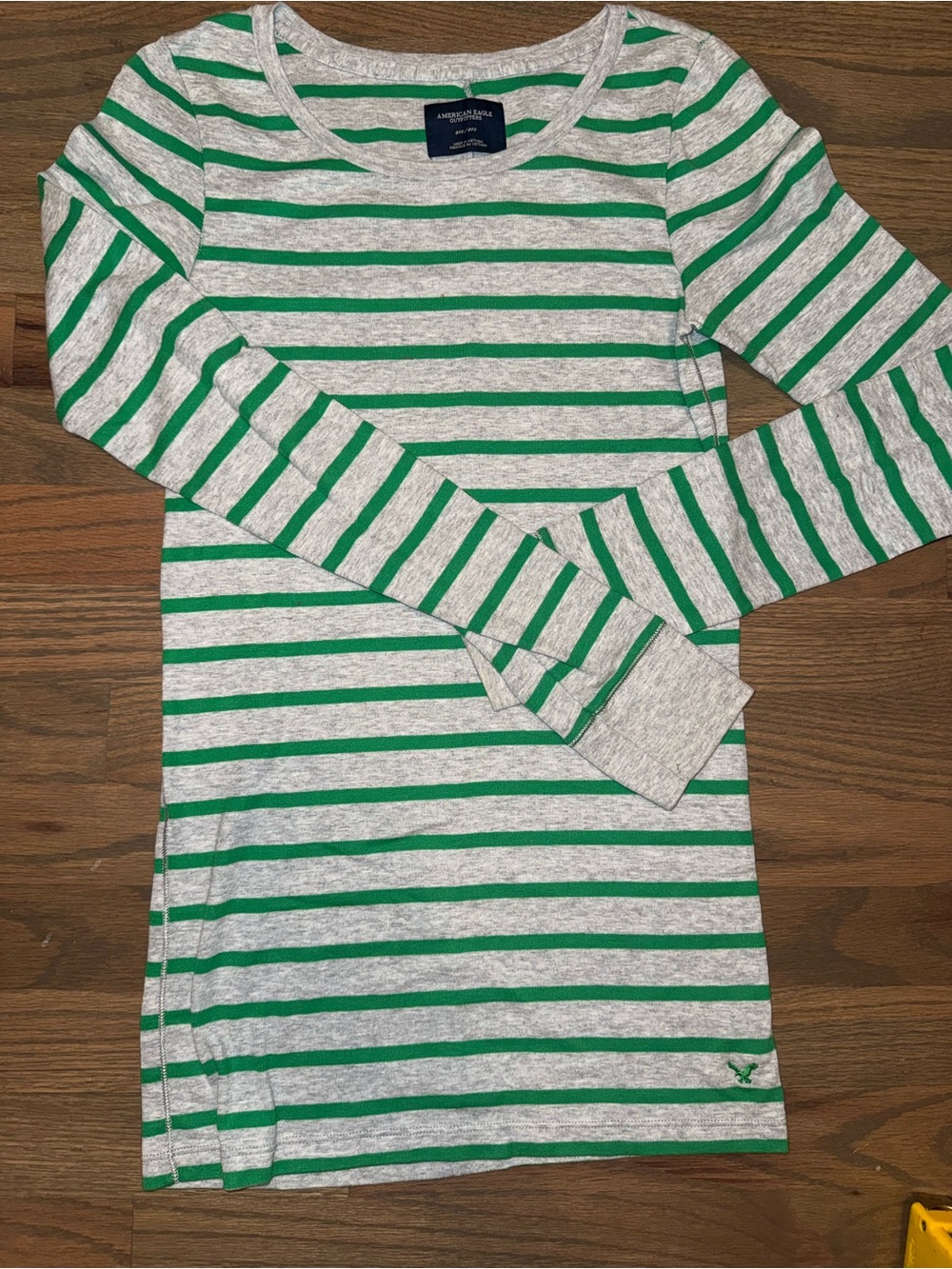 American Eagle Outfitters Gray and Green Striped Long Sleeve Tee